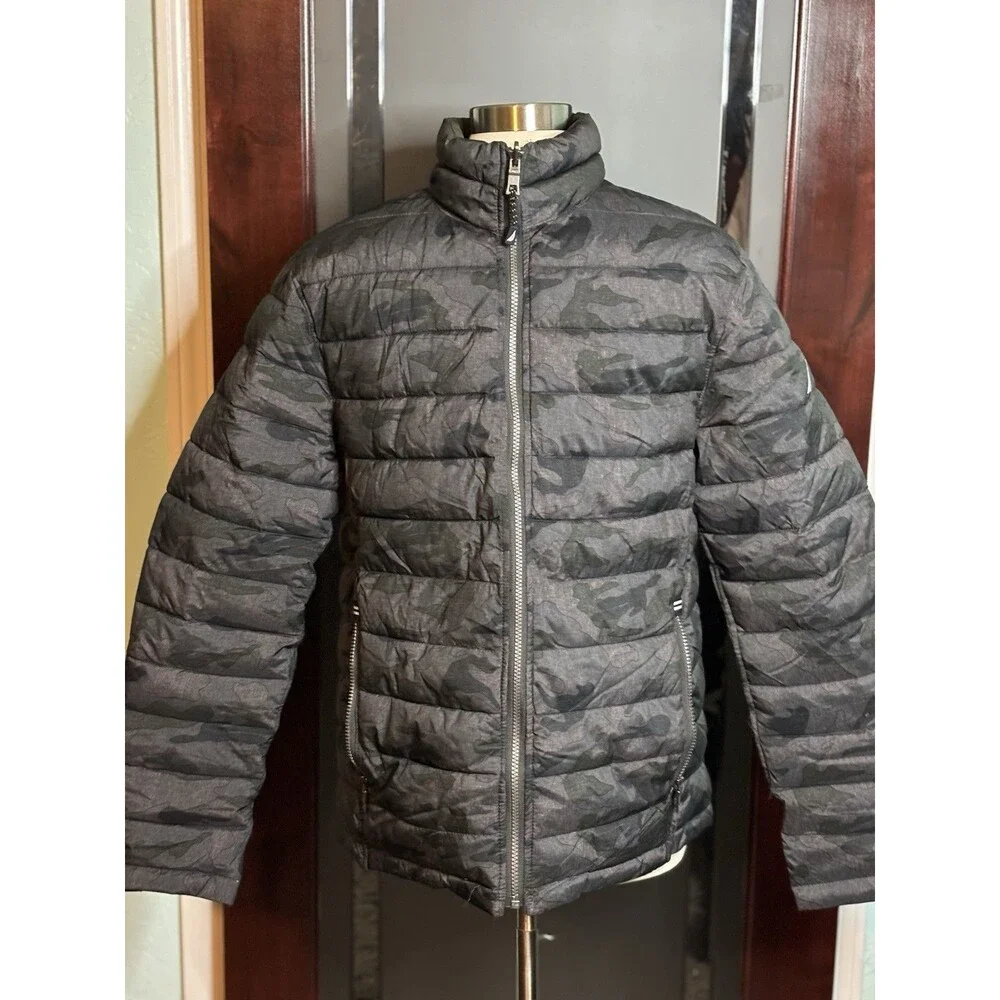 New Nautica Men’s Reversible Quilted Puffer Jacket Hunter Green / Camo Sz Large